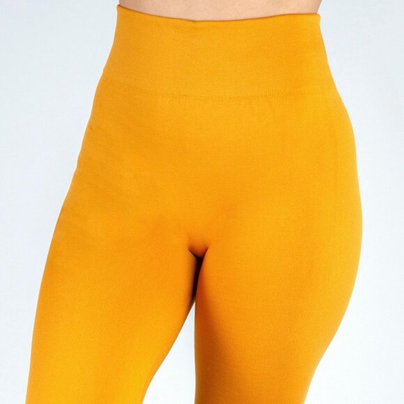 ❤️NWT BOUTIQUE   MUSTARD COLOR FLEECE LINED LEGGINGS OSF 0-12 - Picture 2 of 2